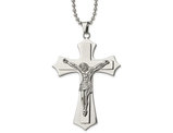 Men's Stainless Steel Large Crucifix Pendant Necklace with Chain (22 Inches)